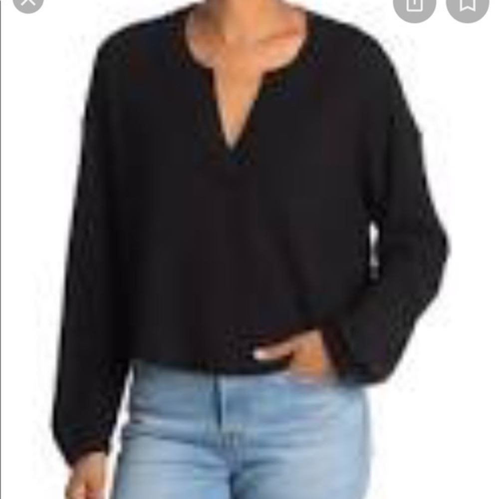 Abound M black soft ribbed long puffed sleeve top